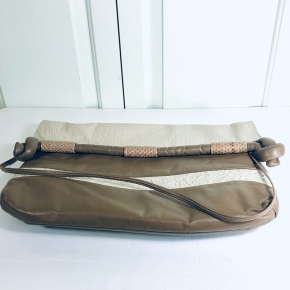 Vintage Unique Oversized Envelope Large Lined Flap Leather Bag Taupe Beige - Picture 2 of 9
